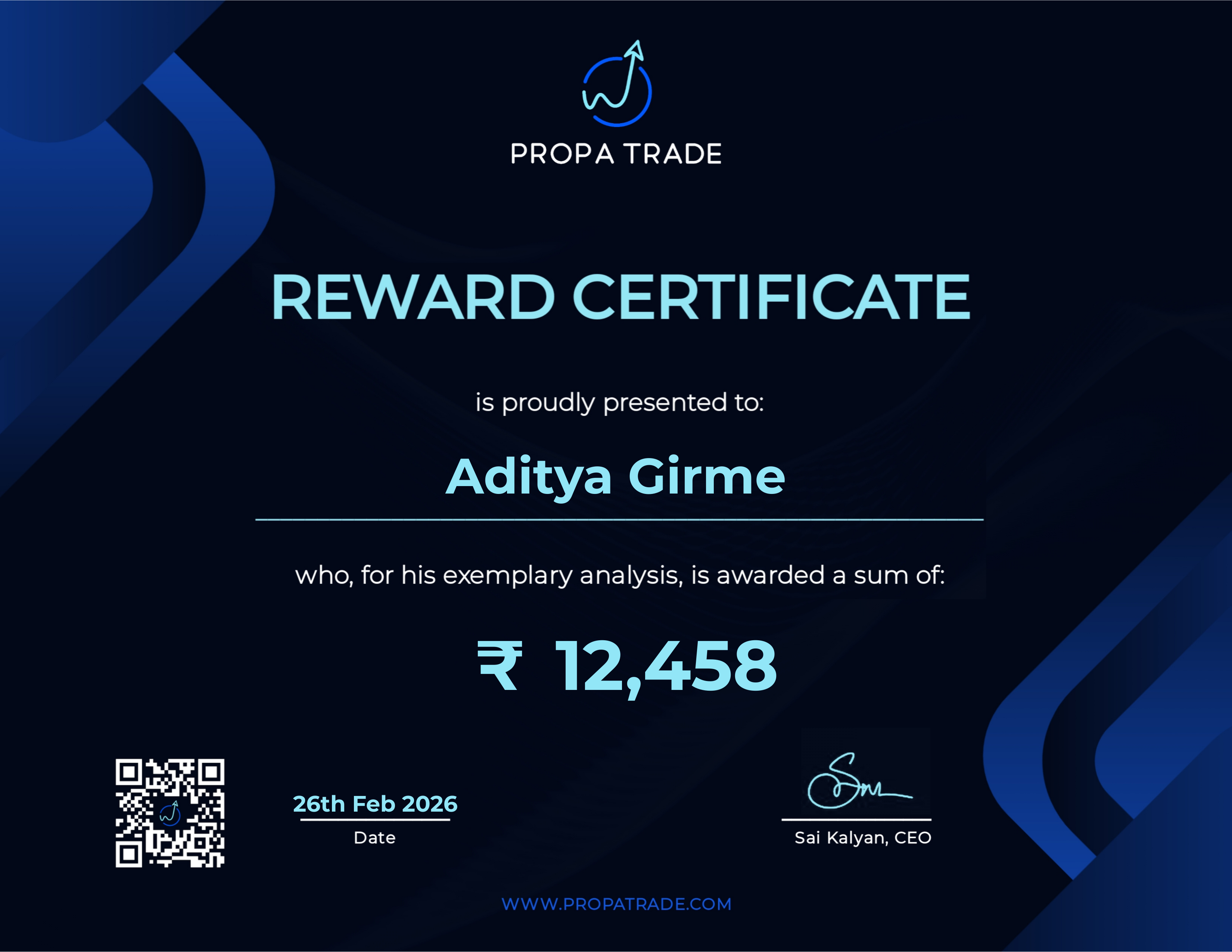 Reward Certificate - Aditya Girme